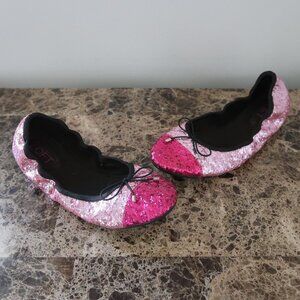 LOFT Two Tone Pink Glitter Flats w Black Bows 8